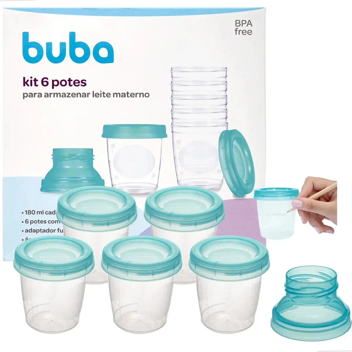 KIT 06 POTES PARA ARMAZENAR LEITE 180 ML CADA