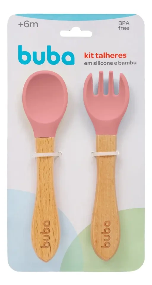 KIT TALHERES EM SILICONE E BAMBU